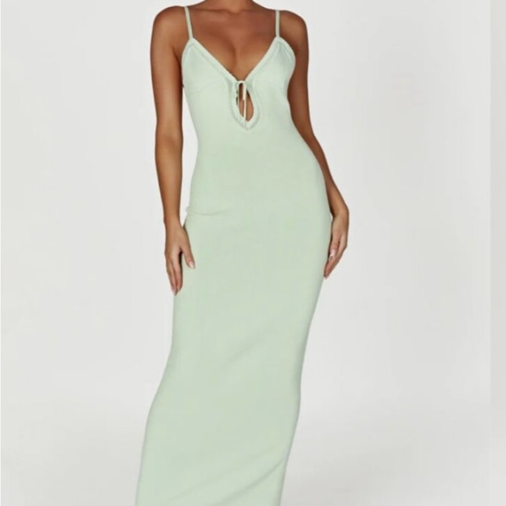 MESHKI Maia Pointelle Knit Maxi Dress - Pistachio